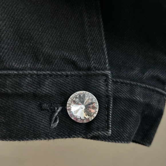 DAVID DAVID black washed Denim Embellished Button up Jean jacket size M - Picture 10 of 14